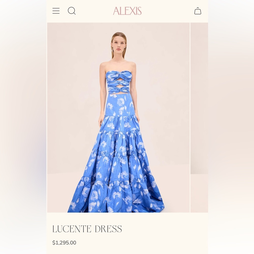 Alexis Strapless Blue Floral Tiered Maxi Dress-RRP$1295